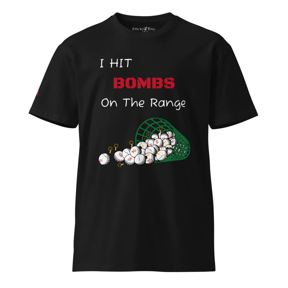 Premium T-Shirt | Bombs on the Range- Sticks & Bag Golf