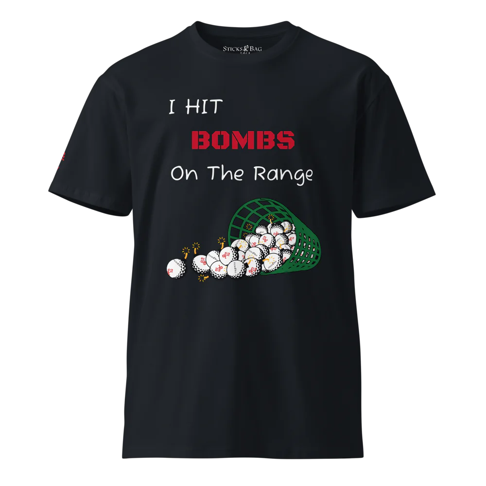 Premium T-Shirt | Bombs on the Range- Sticks & Bag Golf
